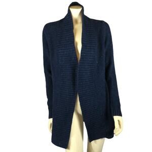 L.L Bean Blue Speckled Chunky Knit shawl collar open front Cardigan size small